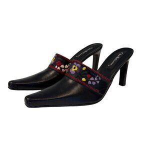 Daniel Aaron Multi Color Embroidered Flowers Heeled Slip On Black Size 8